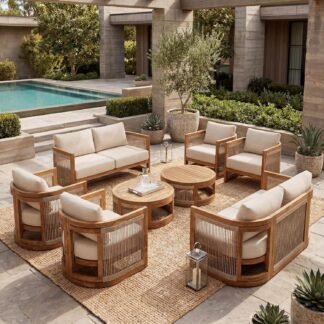 Premium Teak & Rope Weaving Outdoor Furniture Set