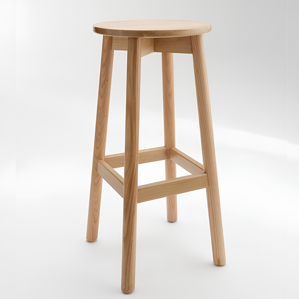 Solid Oak Wood Round Bar Stool Tapered Leg Backless Counter Stool with Footrest