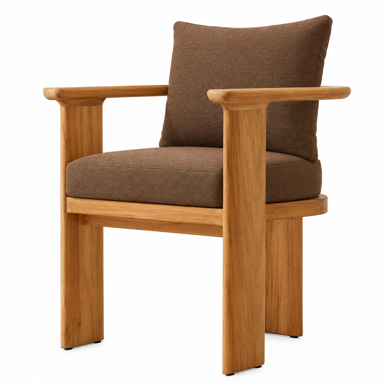 Solid Teak Wood Dining Table Set with Armchairs Brown Cushions Modern Outdoor Patio Hotel Cafe Restaurant Furniture