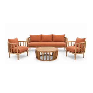 Teak Wood Outdoor Sofa Set Chairs and Round Coffee Table