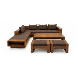 Sofa Set with Dark Fabric Cushions