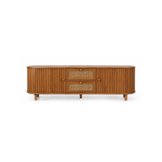 Teak Wood Cane TV Stand
