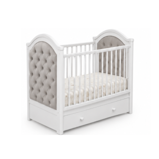 White Wooden Baby Crib with Upholstered Headboard