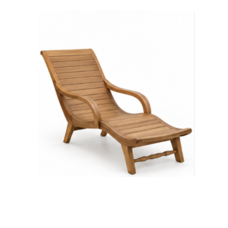 Teak Wood Outdoor Sun Lounger with Curved Armrests