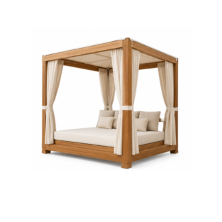 Luxury Solid Teak Wood Four Poster Canopy Daybed