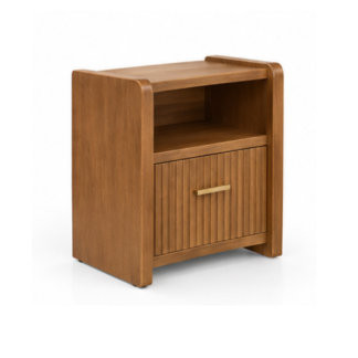 Teak Wood Nightstand with 2 Drawers Modern