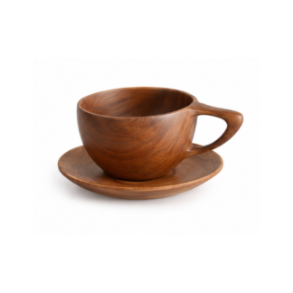 Teak Wood Coffee Cup and Saucer Set Handmade Style