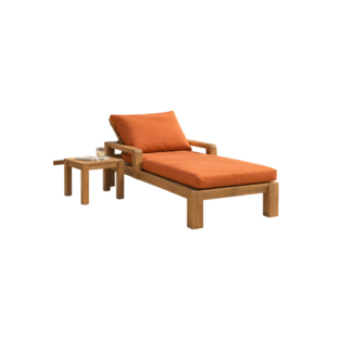Teak Wood Sun Lounger with Orange Cushions