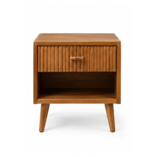 Modern Teak Bedside Table with Fluted Drawer