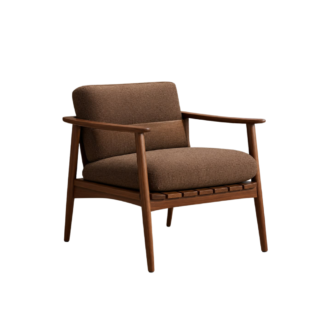 Lounge Chair with Brown Fabric Cushion and Armrests