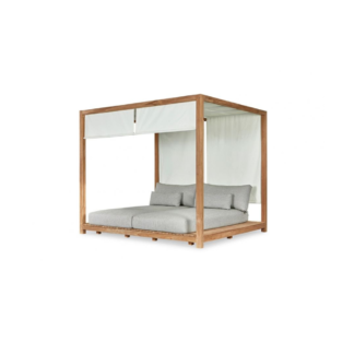 Teak Wood Outdoor Canopy Bed with Fabric