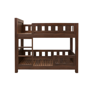 Modern Solid Teak  Wood Bunk Bed Dark Walnut Finish