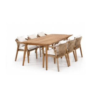 Solid Teak Wood Outdoor Dining Table with Rope