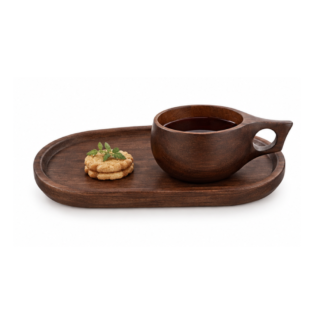 Handcrafted Wooden Coffee Cup and Serving Tray Set