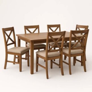 Dining Table Set Crossback Upholstered Chairs