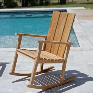Teak Rocking Chair Vertical Slatted High Backrest