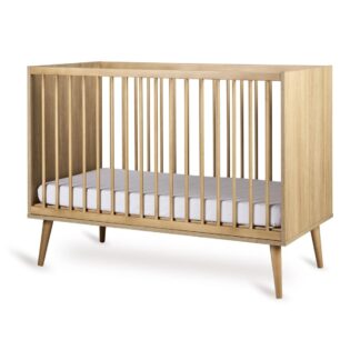 Teak BabyCrib Vertical Slats Tapered Legs