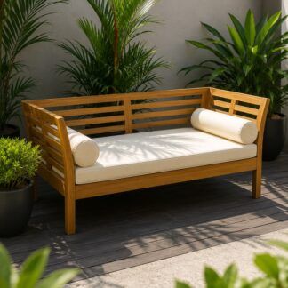 Daybed Slatted Backrest White Cushions
