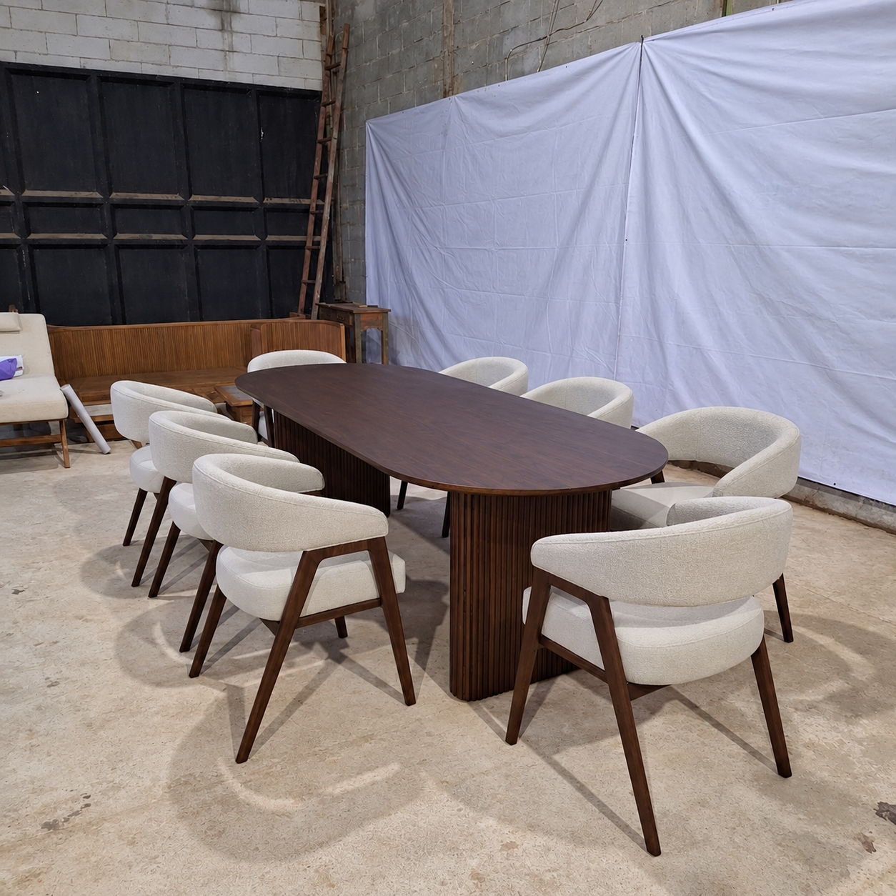 Dining Table Set Fluted Pedestal Bases 8Chairs