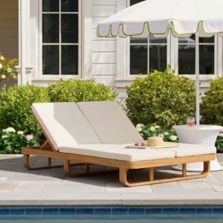 Teak Double Sunbed Twin Reclining Slatted